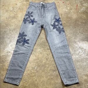 Stone Rose Alley Floral Embroidered High Rise Jeans 
Size: 24
